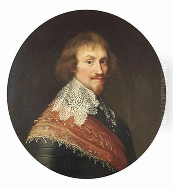 Portrait Of A Gentleman (a Prince Of Orange-nassau?), Bust-length, In Armour, A White Lace Collar And An Embroidered Orange Sash Oil Painting by Michiel Jansz. van Mierevelt