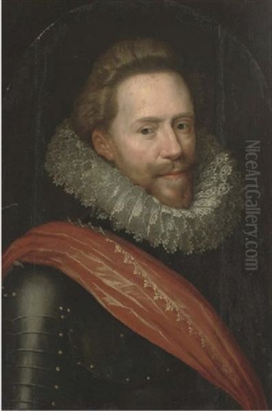 Portrait Of A Gentleman In Armour With A Red Sash Oil Painting by Michiel Jansz. van Mierevelt