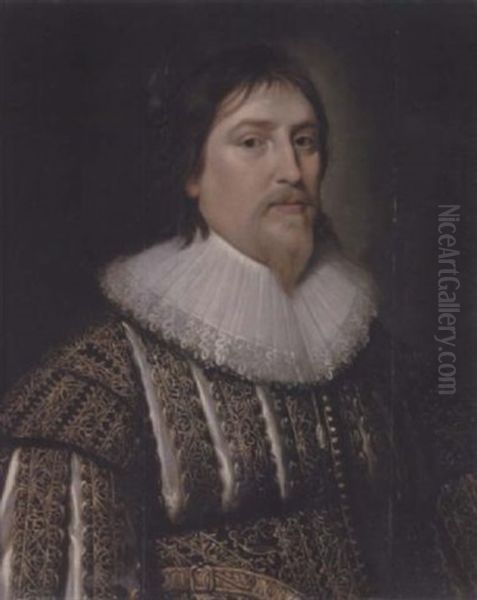 Portrait Of Henry De Vere, 18th Earl Of Oxford, In A Black Slashed Doublet With Gold Embroidery And A White Ruff Oil Painting by Michiel Jansz. van Mierevelt