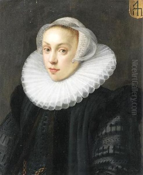Bildnis Einer Patrizierin Mit Muhlsteinkragen Und Spitzen Besetzter Haube Oil Painting by Michiel Jansz. van Mierevelt