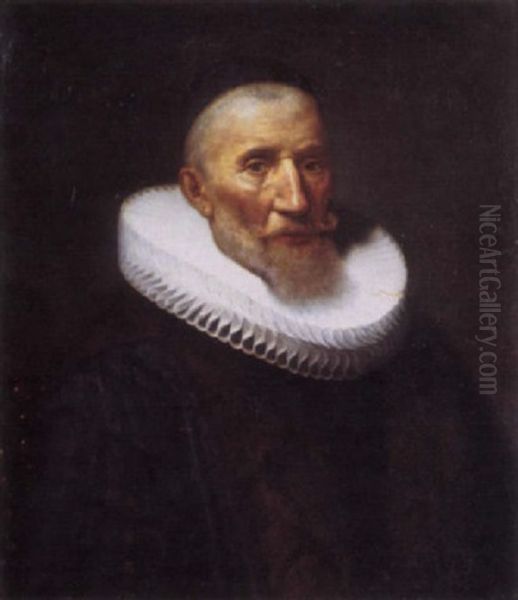 Portrait Of A Man In A Doctoral Gown Trimmed With Fur, A White Ruff And A Black Skull Cap Oil Painting by Michiel Jansz. van Mierevelt