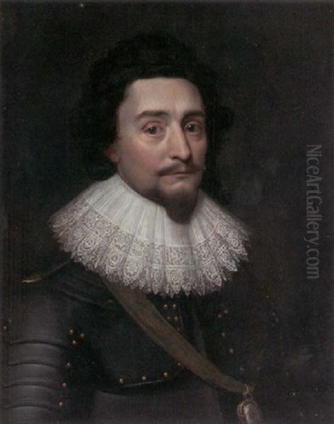 Portrait Of The King Frederick V Of Bohemia, The Winter King, In Armour With The Riband And The Lesser George Of The Order Of The Garter Oil Painting by Michiel Jansz. van Mierevelt