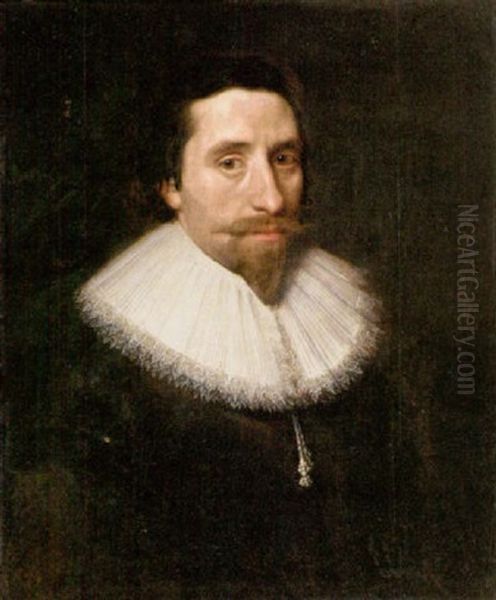 Portrait Of A Gentleman In A Black Coat And A White Lace Collar Oil Painting by Michiel Jansz. van Mierevelt