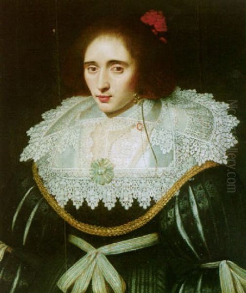 Portrait Of A Lady (elizabeth Queen Of Bohemia?) Wearing A Black Dress With A Large Lace Collar Oil Painting by Michiel Jansz. van Mierevelt