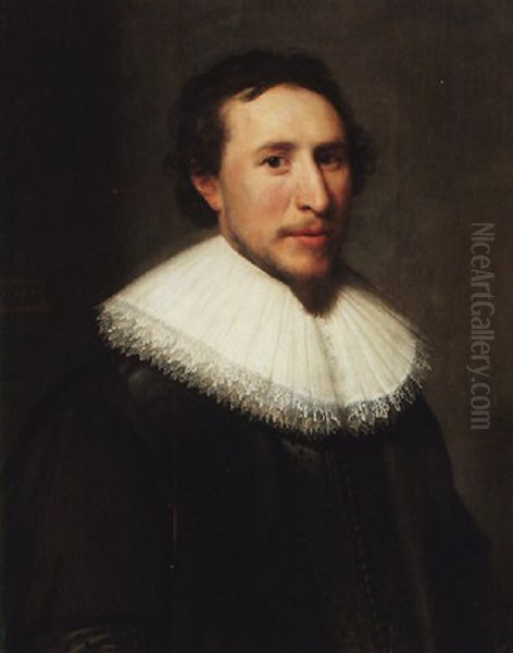 Portrait Of A Bearded Gentlemen Wearing Black And A White Ruff Oil Painting by Michiel Jansz. van Mierevelt