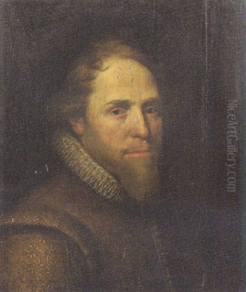 Portrait Of Maurice De Nassau, Prince Of Orange, Wearing A Gold Embroidered Brown Doublet With Lace Collar Oil Painting by Michiel Jansz. van Mierevelt