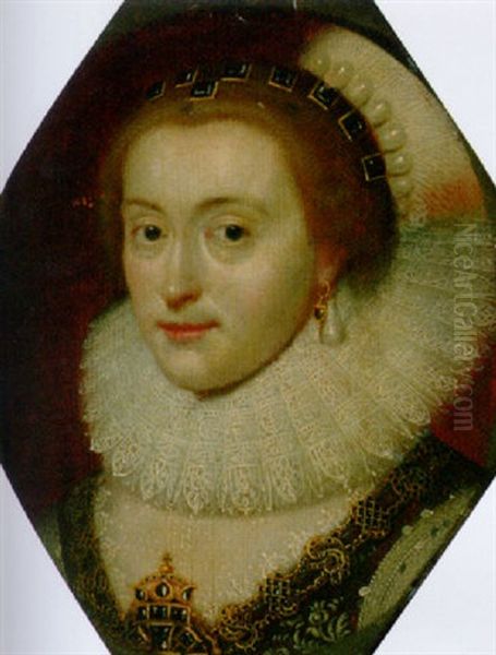 Portrait Of A Lady  In A Black Embroidered Dress With A Ruff And A Jewelled Headdress Oil Painting by Michiel Jansz. van Mierevelt