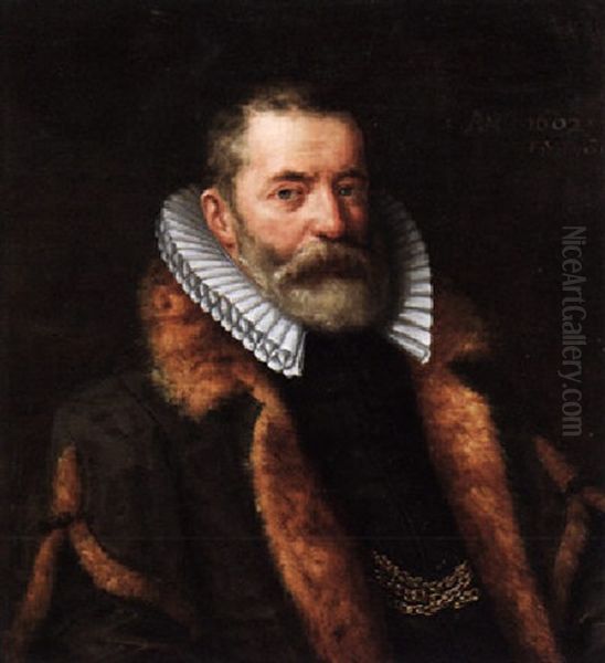 Portrait Of A Gentleman, Wearing A Fur-lined Coat And A White Ruff Oil Painting by Michiel Jansz. van Mierevelt