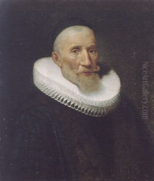 Portrait Of A Gentleman Wearing A Doctoral Gown Trimmed With Fur, A White Ruff And A Black Skull Cap Oil Painting by Michiel Jansz. van Mierevelt