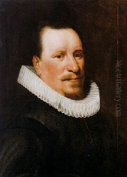 Portrait Of A Gentleman Wearing Black, With A White Ruff Oil Painting by Michiel Jansz. van Mierevelt