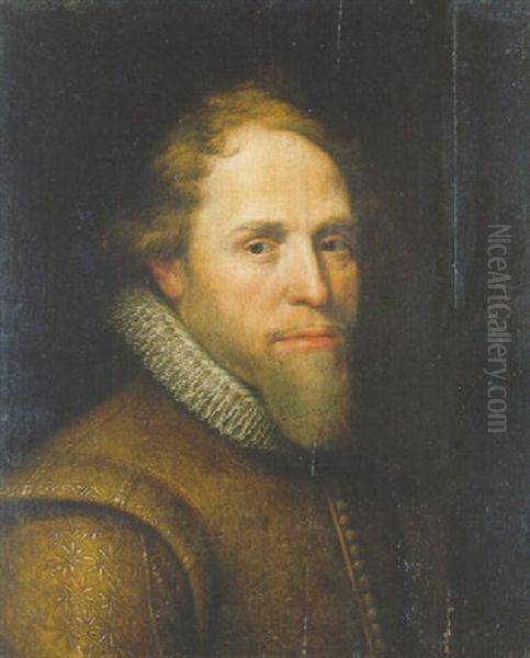 Portrait Of Maurice Of Nassau, Prince Of Orange, Wearing A Gold Embroidered Ochre-coloured Jacket With Lace Collar Oil Painting by Michiel Jansz. van Mierevelt