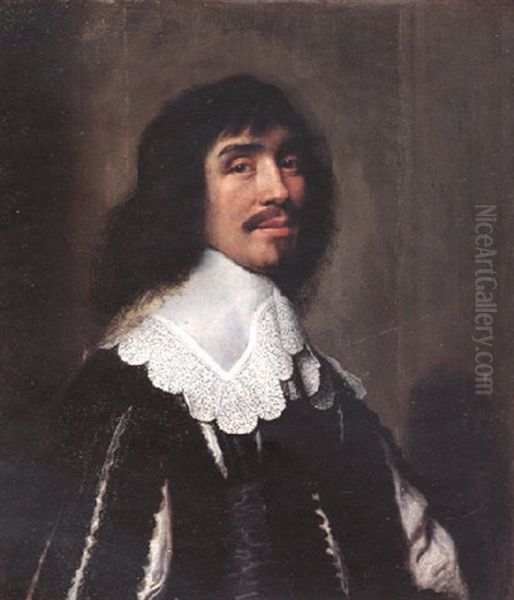 Portrait Of A Young Man, Half-length, Wearing An Embroidered Black Tunic Oil Painting by Michiel Jansz. van Mierevelt