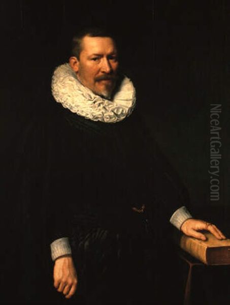Portrait Of Johan Camerlin, Aged 59, Wearing Black Costume And Lace Collar Oil Painting by Michiel Jansz. van Mierevelt