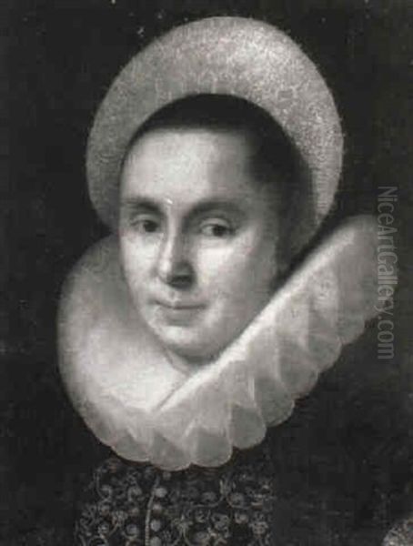 Portrait Of A Lady In A Gold-embroidered Dress With A Lace Headdress Oil Painting by Michiel Jansz. van Mierevelt