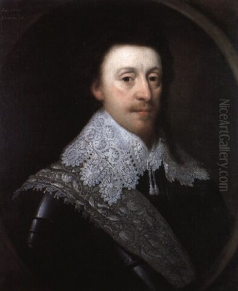 Portrait Of A Man Wearing Armour With A Green Brocade Sash And Lace Collar Oil Painting by Michiel Jansz. van Mierevelt