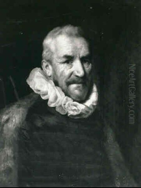 Portrait Of A Bearded Gentleman, Half Length In A Black     Slashed Doublet And A Fur Stole Oil Painting by Michiel Jansz. van Mierevelt