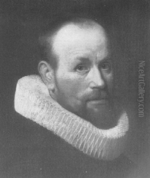 Portrait Of A Man, Head And Shoulders In A Black Coat And   Ruff Oil Painting by Michiel Jansz. van Mierevelt