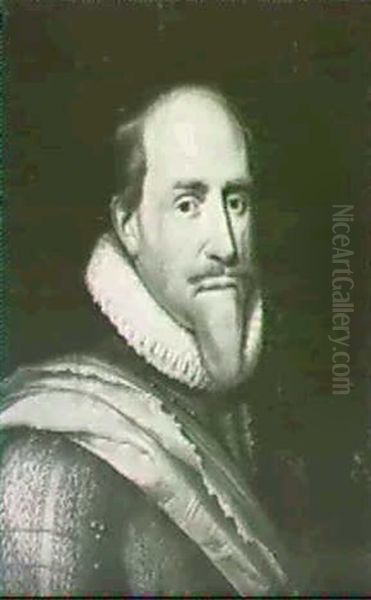 A Portrait Of Prince Maurice Of Nassau, Bust Length,        Wearing A Suit Of Armour Oil Painting by Michiel Jansz. van Mierevelt