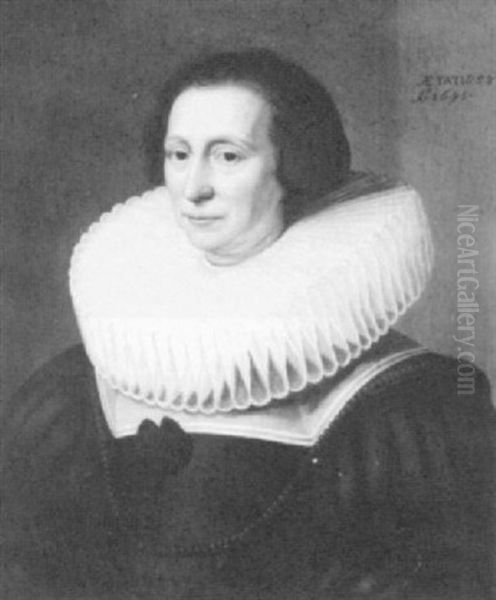 Portrait Of A Lady, Bust Length In A Black Dress            With Slashed Sleeves And A Ruff Oil Painting by Michiel Jansz. van Mierevelt