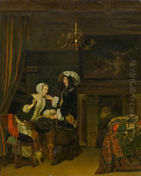 Cavalier In A Shop Oil Painting by Frans van Mieris