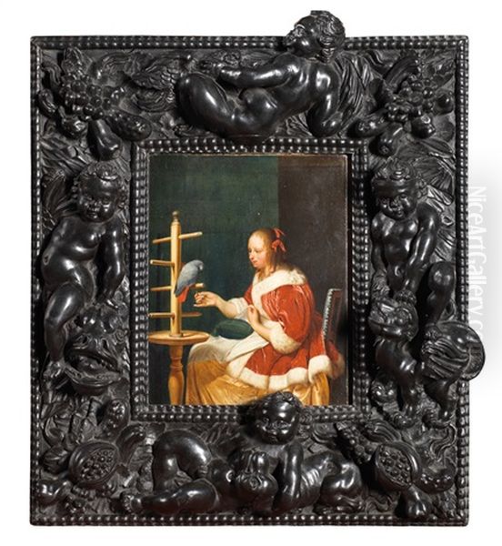 Dame Au Perroquet Oil Painting by Frans van Mieris