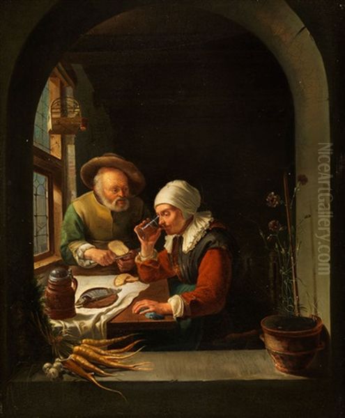 Altes Ehepaar Am Tisch Oil Painting by Frans van Mieris