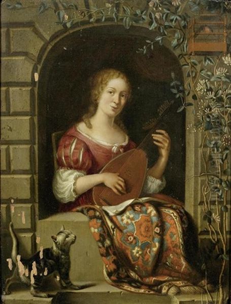 Laute Spielende Dame An Einem Fenster Oil Painting by Frans van Mieris