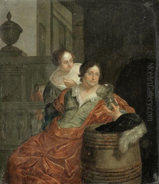 A Gentleman Drinking, Accompanied By A Young Lady Oil Painting by Frans van Mieris