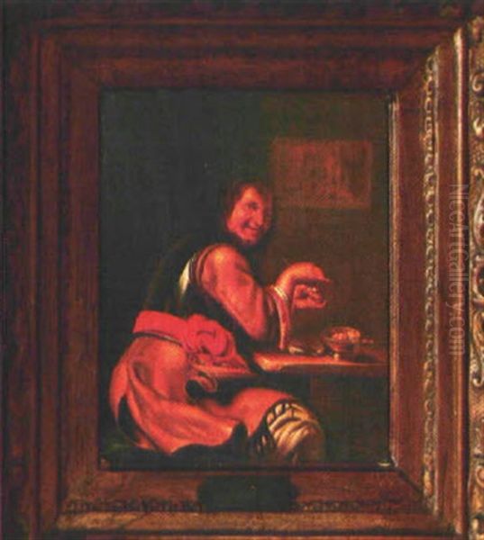 Edelmann Mit Harnisch Und Scherpe Beim Pfeifestopfen Oil Painting by Frans van Mieris