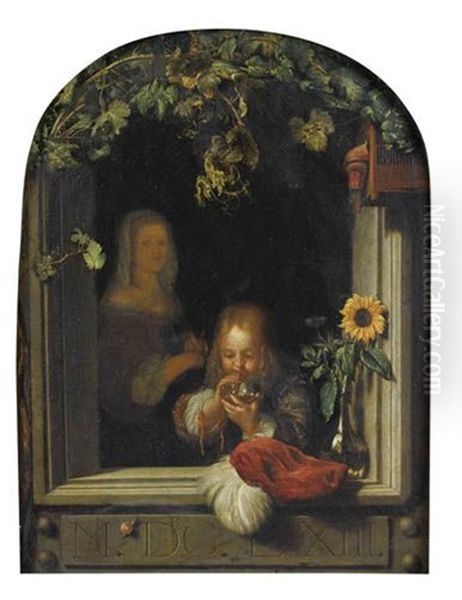 Jeune Garcon Faisant Des Bulles De Savon Oil Painting by Frans van Mieris