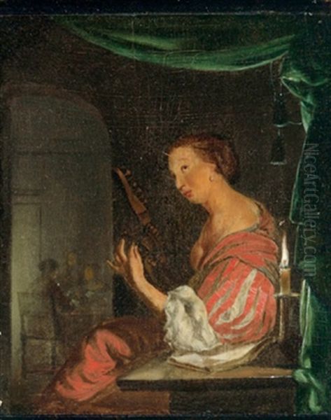 Dame Beim Lautenspiel Oil Painting by Frans van Mieris