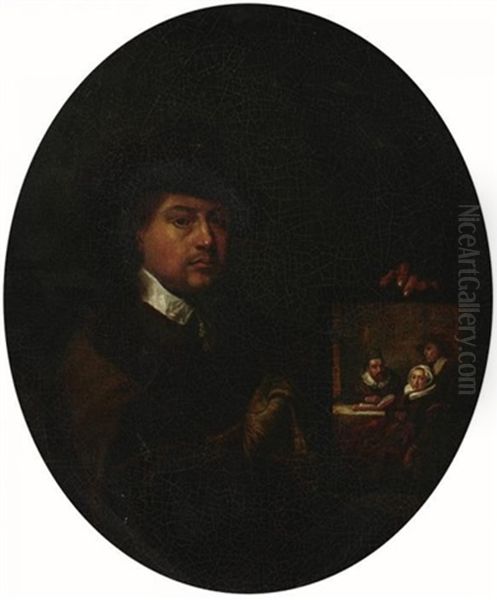 Portrait Eines Jungen Mannes Mit Familienbildnis Oil Painting by Frans van Mieris