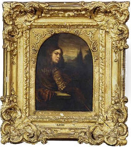 Portrait Of An Artist In A Landscape Oil Painting by Frans van Mieris