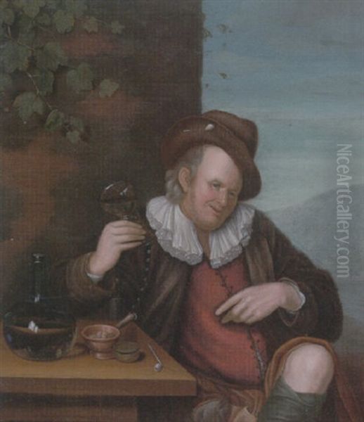A Peasant Drinking Oil Painting by Frans van Mieris