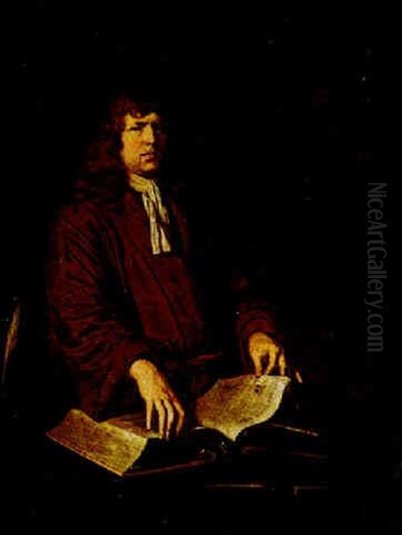 Portrait Of A Gentleman Dressed In Brown (miles Coverdale?) Oil Painting by Frans van Mieris