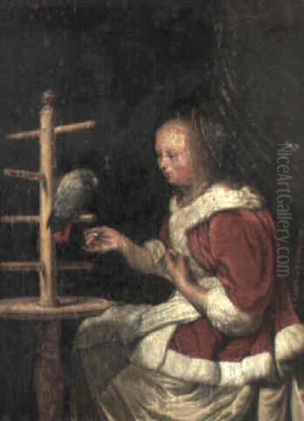 Lady Feeding A Parrot Oil Painting by Frans van Mieris