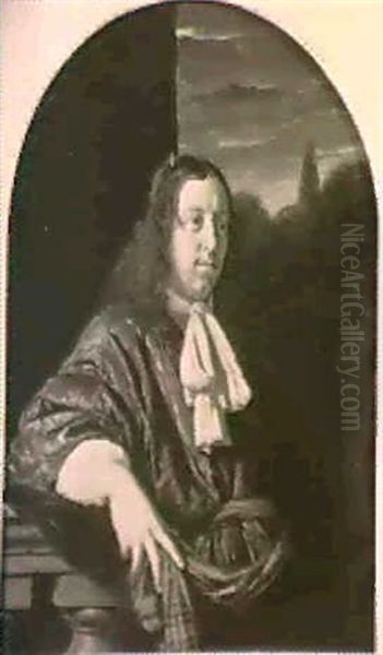 Portrait Of A Gentleman Leaning On A Balustrade Oil Painting by Frans van Mieris