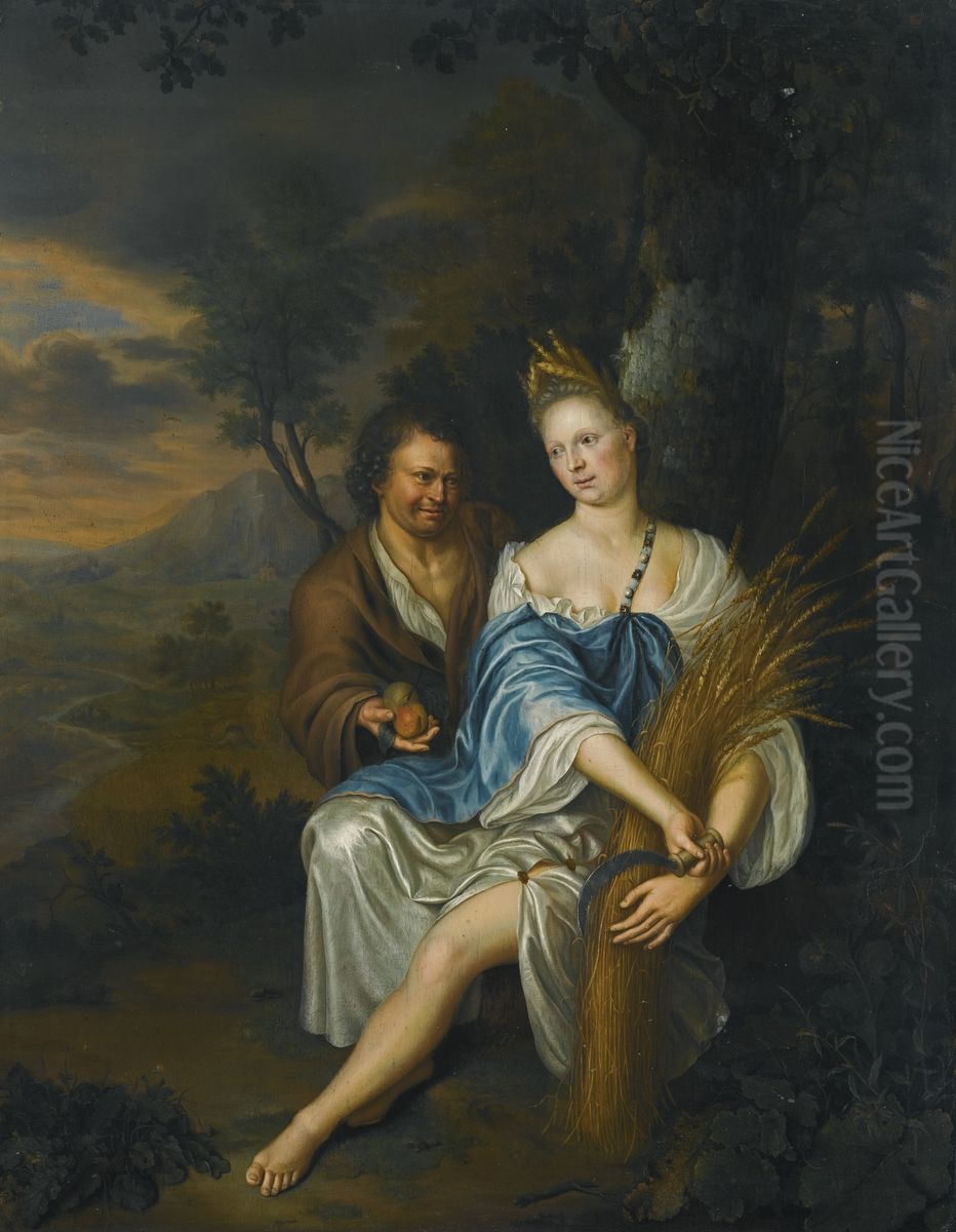 Vertumnus And Pomona Oil Painting by Frans van the Younger Mieris