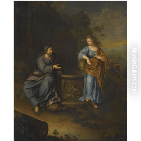 Christ And The Woman Of Samaria Oil Painting by Frans van the Younger Mieris