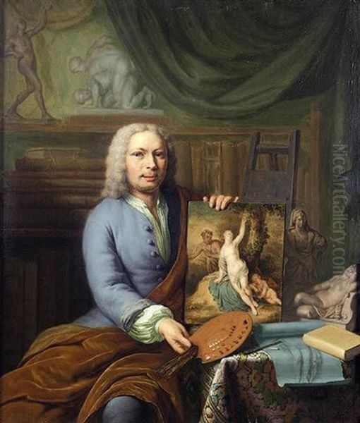 Self-portrait Of The Artist In His Studio Oil Painting by Frans van the Younger Mieris