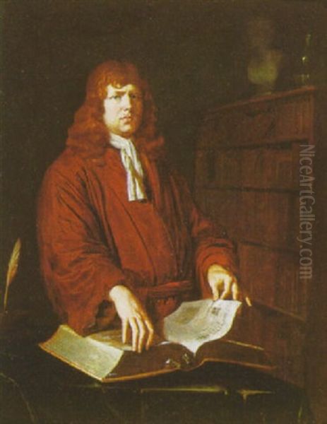 Portrait D'homme Consultant Un Ouvrage Oil Painting by Frans van the Younger Mieris