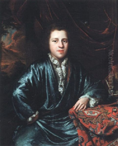 Portrait Of A Gentleman In A Ble Silk Dressing Gown Oil Painting by Frans van the Younger Mieris