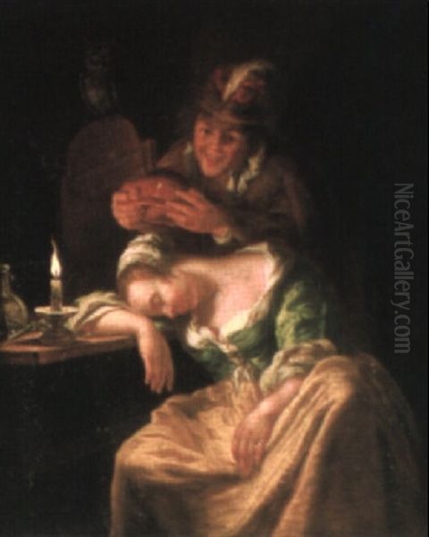 De Wijn Is Een Spotter Oil Painting by Frans van the Younger Mieris