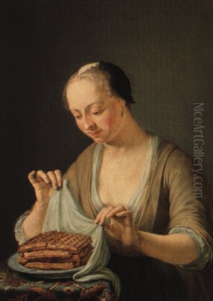 La Marchande De Gaufres Oil Painting by Frans van the Younger Mieris