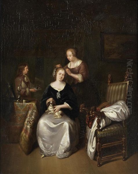 A Lady At Her Toilette Oil Painting by Willem Van Mieris Leiden