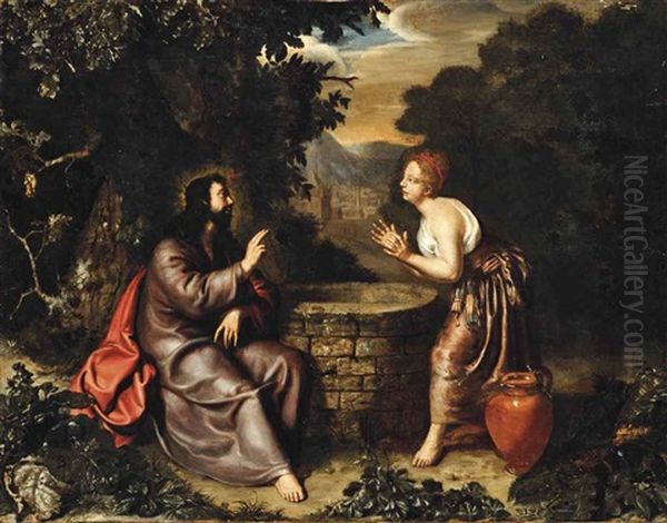 Christ And The Woman Of Samaria Oil Painting by Willem Van Mieris Leiden