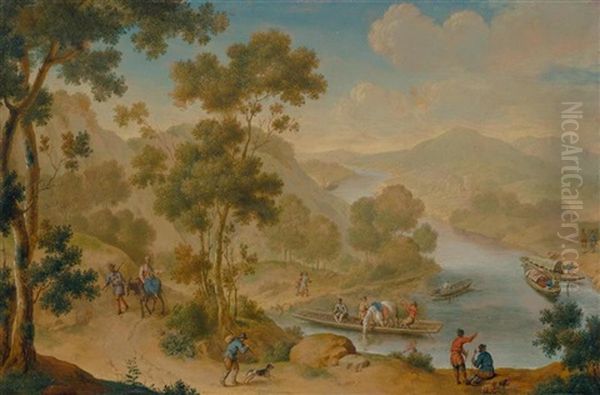 Weite Flusslandschaft Mit Reisenden Oil Painting by Willem Van Mieris Leiden