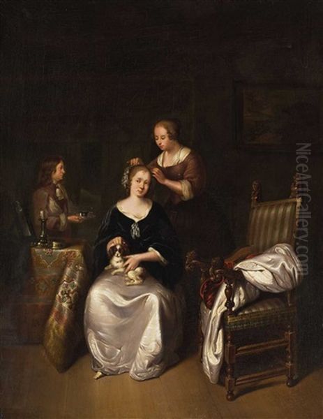Lady At Her Toilet Oil Painting by Willem Van Mieris Leiden