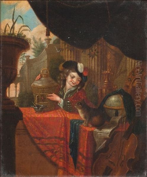 L'enfant A La Cage Oil Painting by Willem Van Mieris Leiden