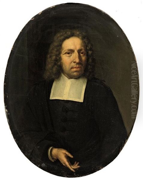 Portrait Of A Gentleman In A Black Costume With A White Collar Oil Painting by Willem Van Mieris Leiden